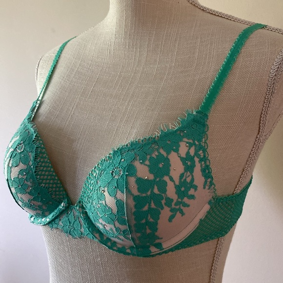 Victoria Secret Dream Angle Green lace push up- Pigeonnant wh Rhinestones bra - Picture 5 of 14